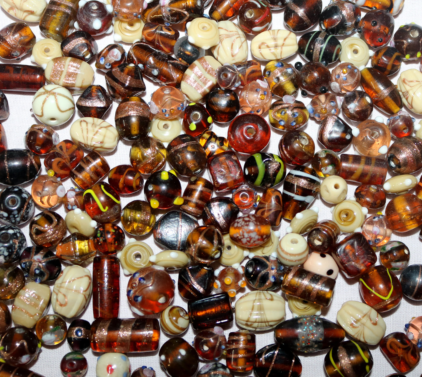 150 Lamp Work Glass Beads Mixed Style Brown Combination