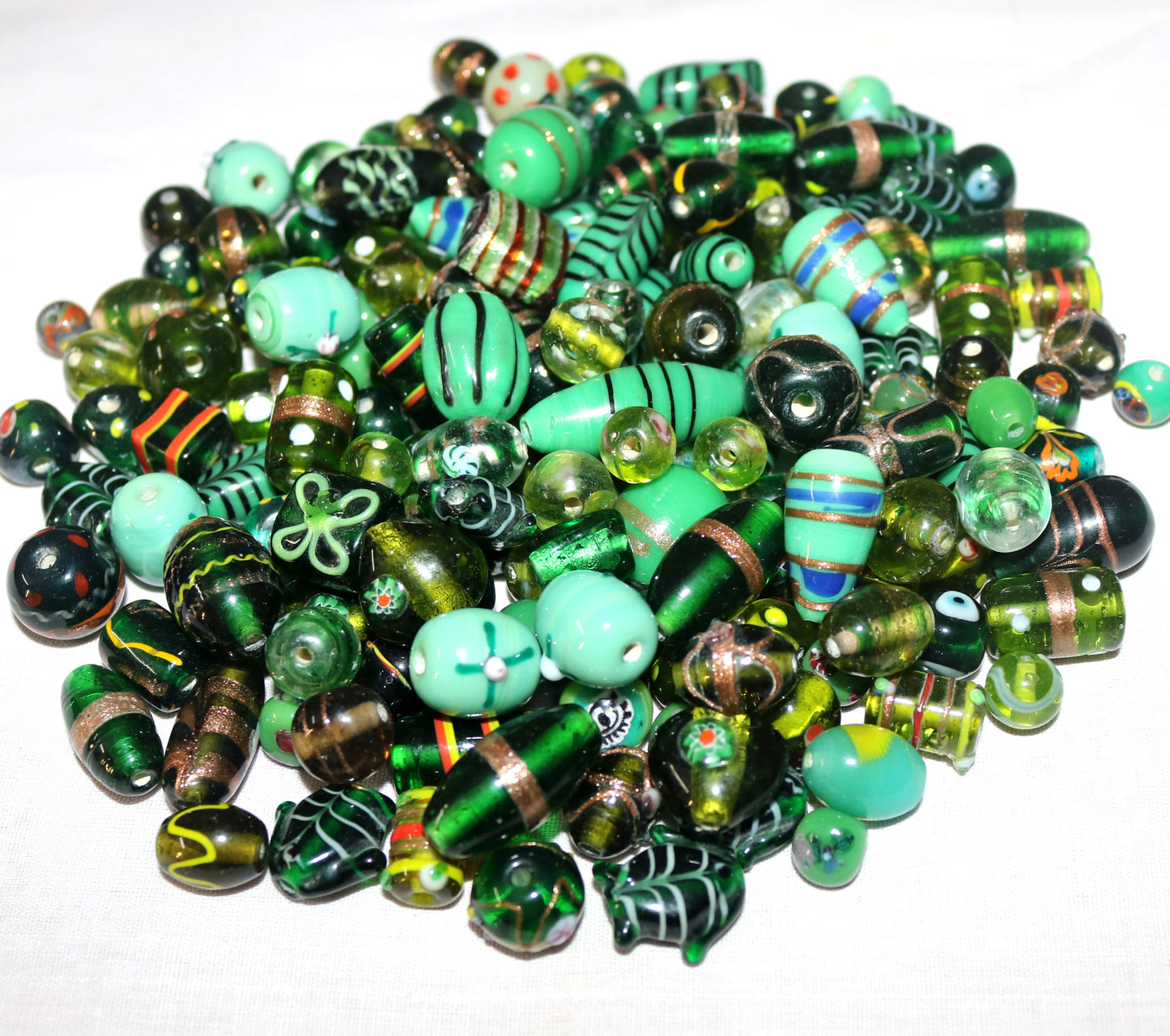 150 Lamp Work Glass Beads Mixed Style Green Combination
