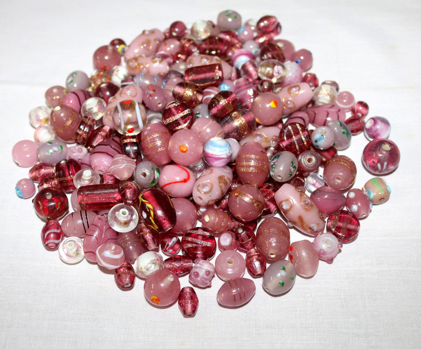 100 Lamp Work Glass Beads Mixed Style Pink Combination