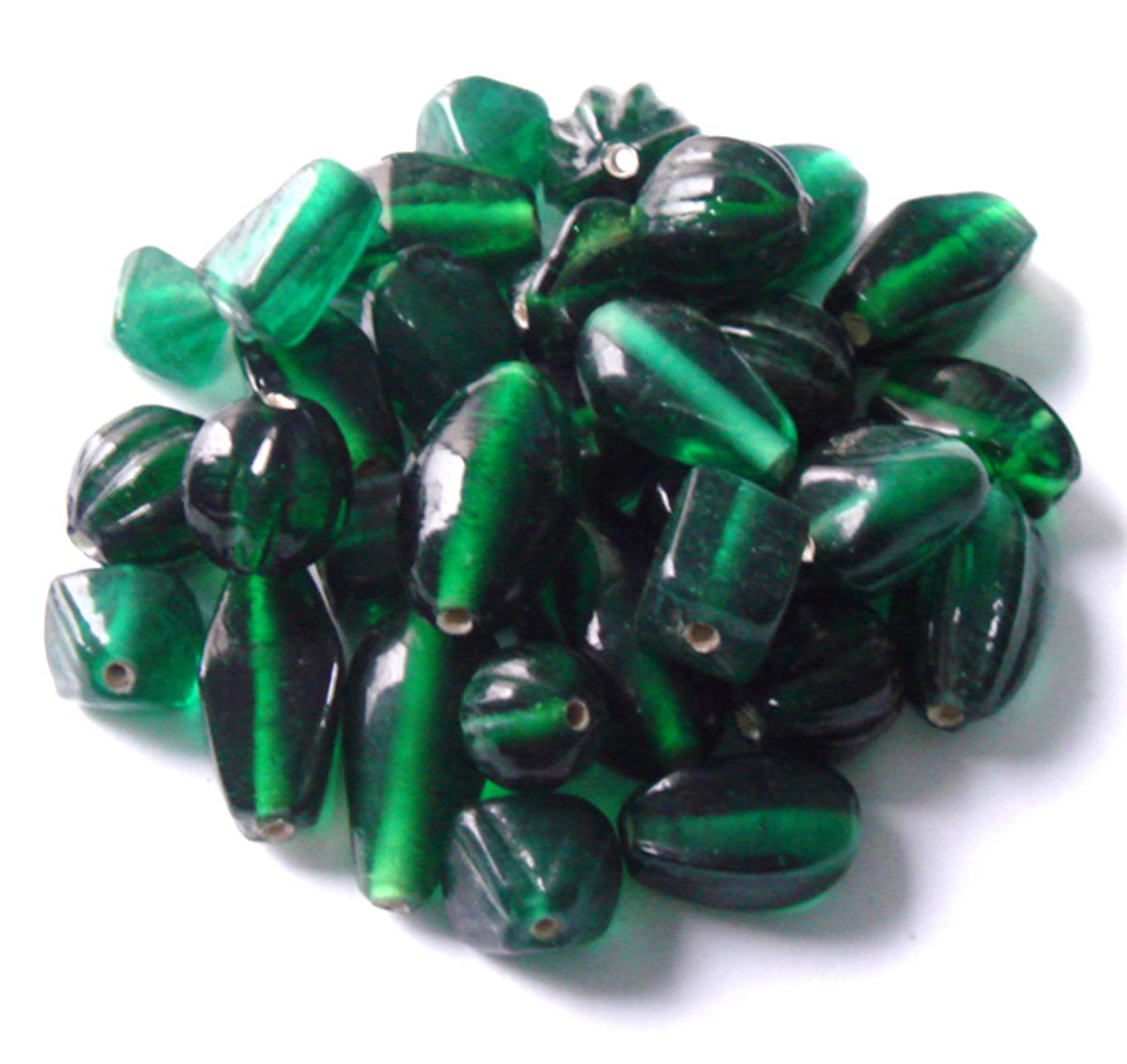 100 Lampwork Glass Beads - Plain Beads Emerald Green - PMX-205
