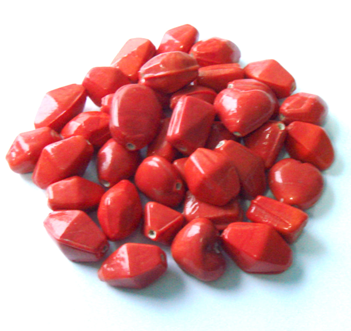 100 Lampwork Glass Beads - Plain Beads Red Opaque - PMX-209
