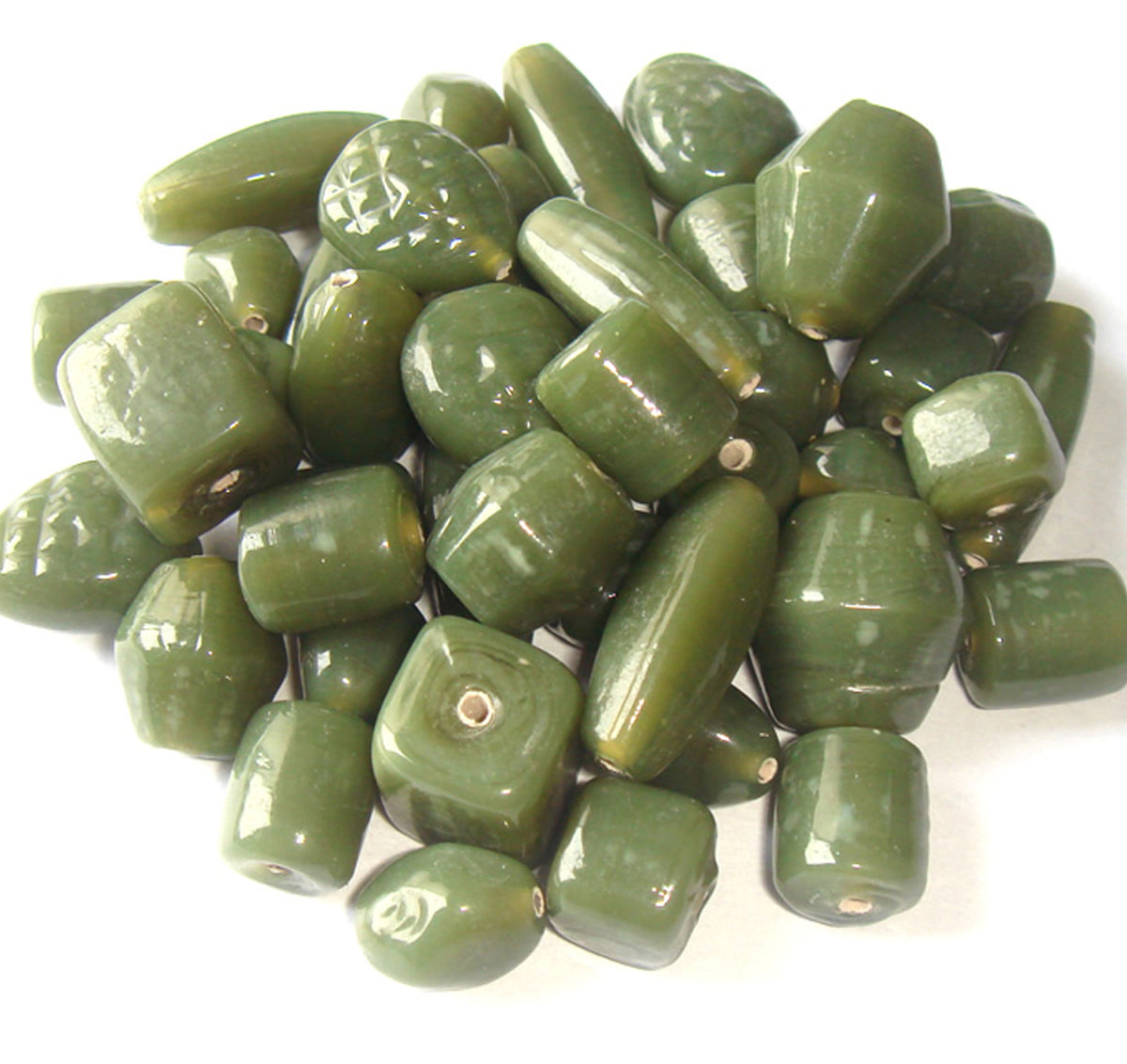100 Lampwork Glass Beads - Plain Beads Olive - PMX-214