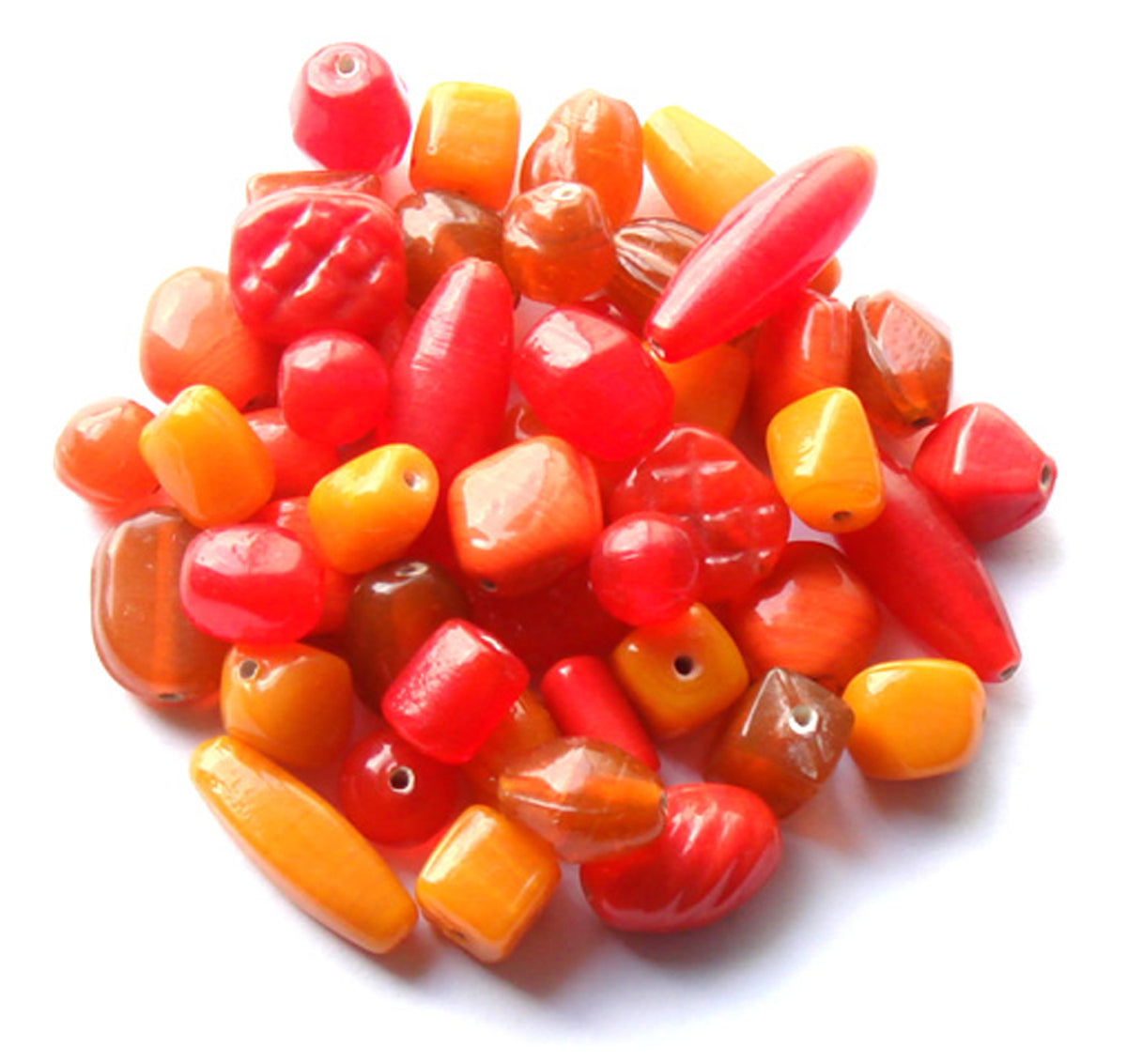 100 Lampwork Glass Beads - Plain Beads Mix Orange - PMX-21