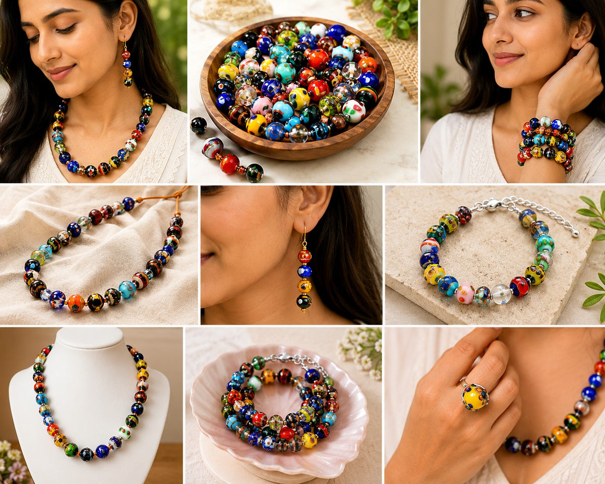 10 Strands Fancy Glass Beads Multi Color Mix - STR-1001
