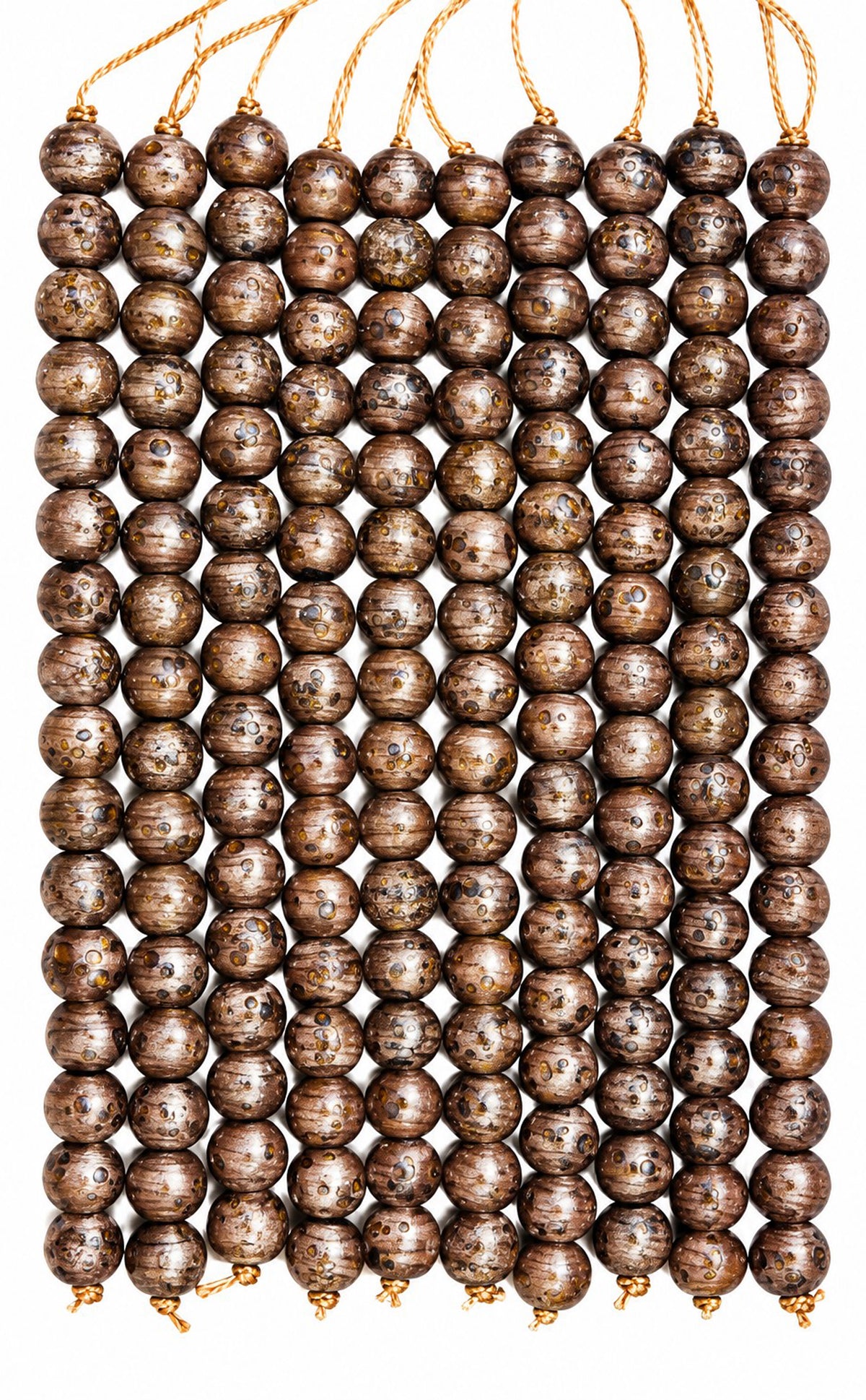 10 Strands 12mm Round Golden Stone Covered Glass Beads - STR-1171