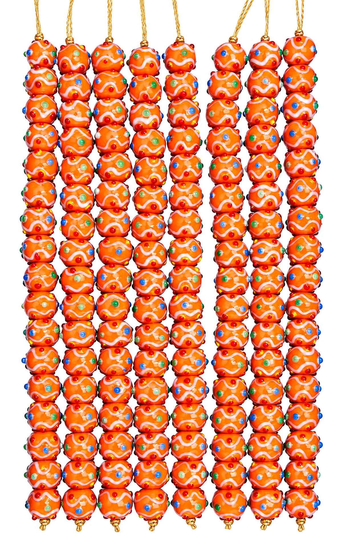 5 Strands 12mm Orange Glass Beads with raised dots - STR-1175