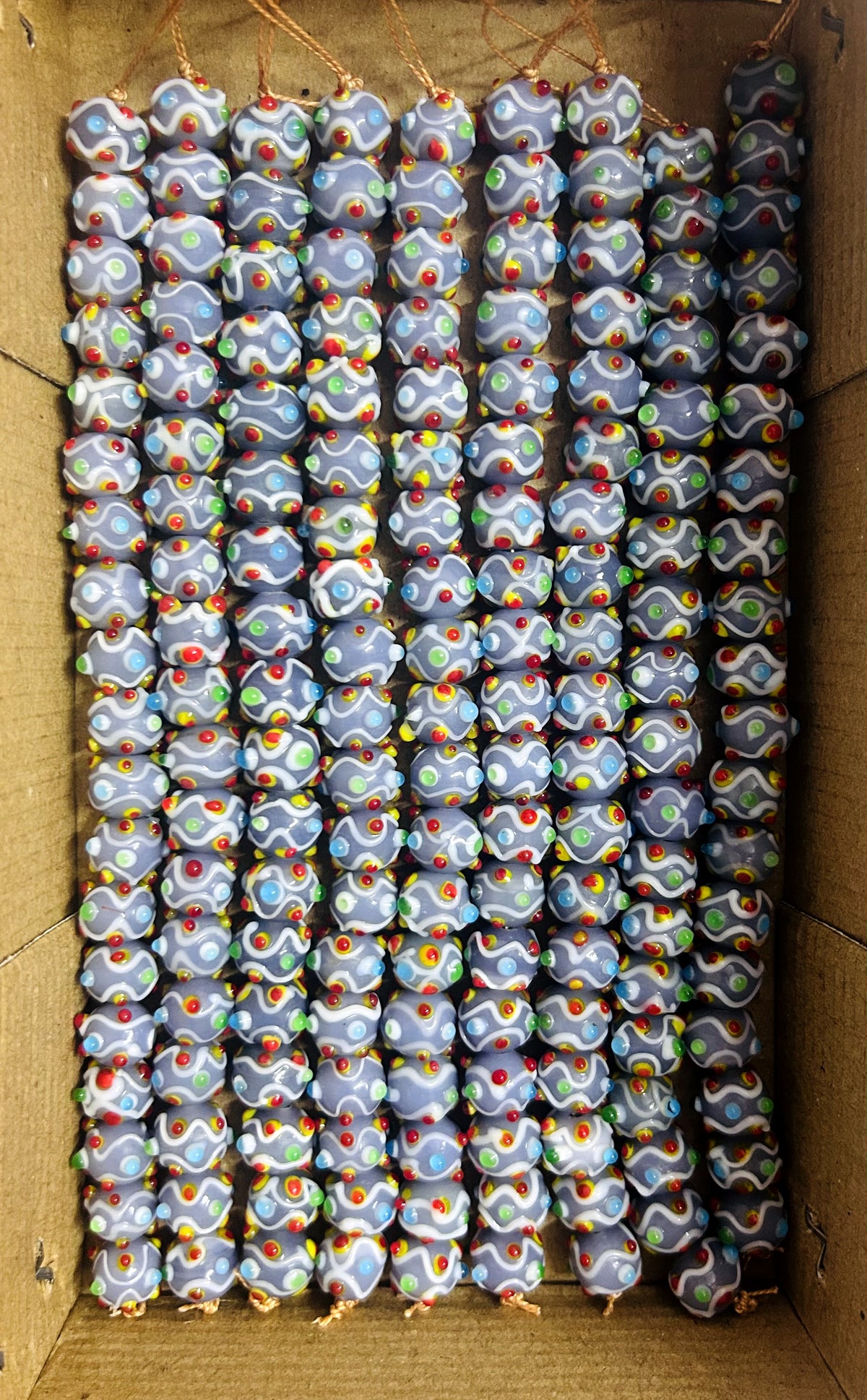 5 Strands 12mm Glass Beads with raised dots Light Purple- STR-1177