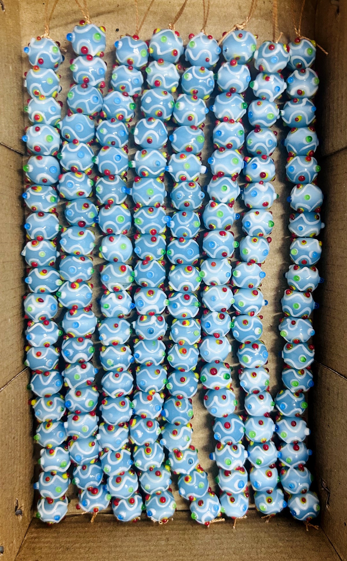 5 Strands 12mm Glass Beads with raised dots Light Blue - STR-1179