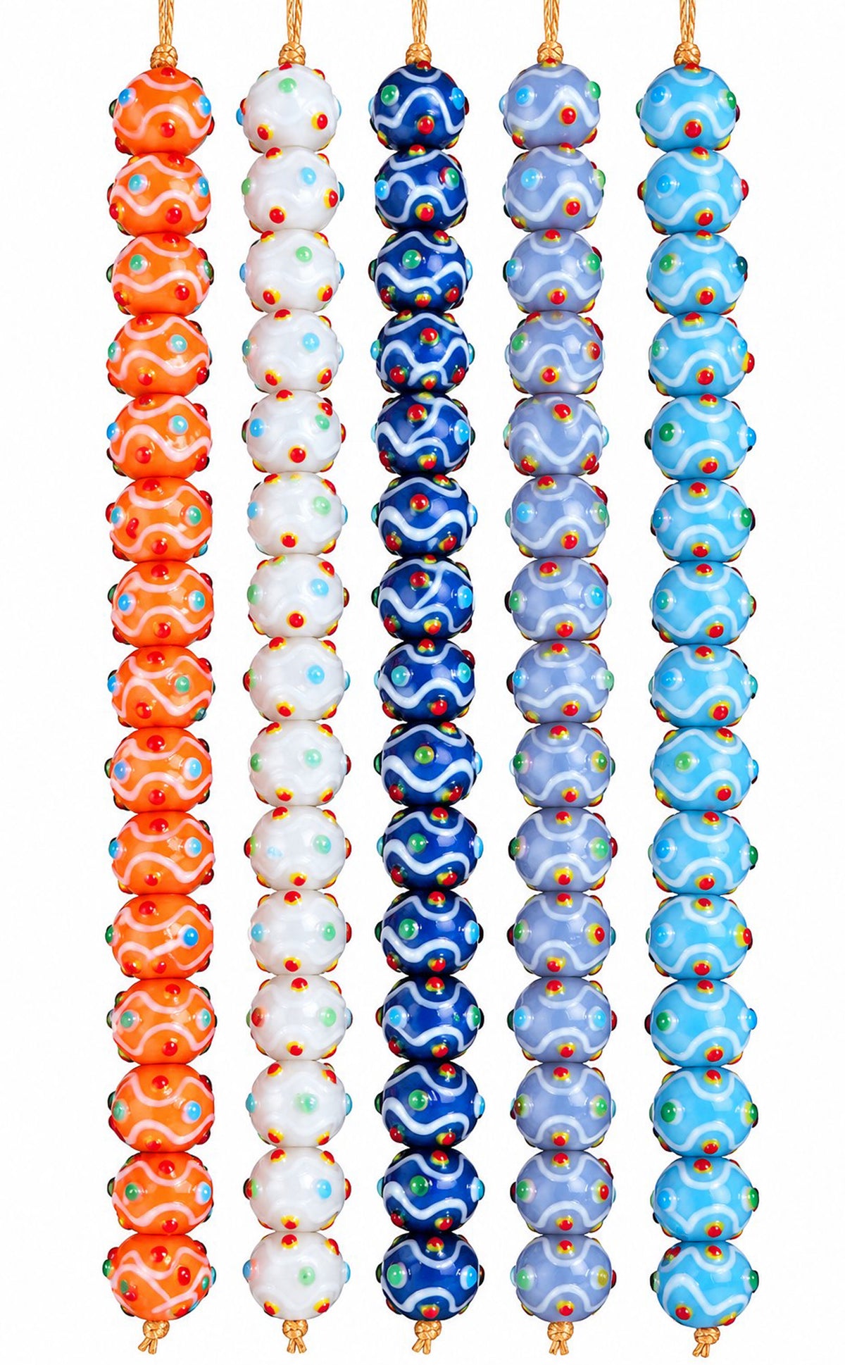 5 Strands 12mm Glass Beads with raised dots Mix Color- STR-1180