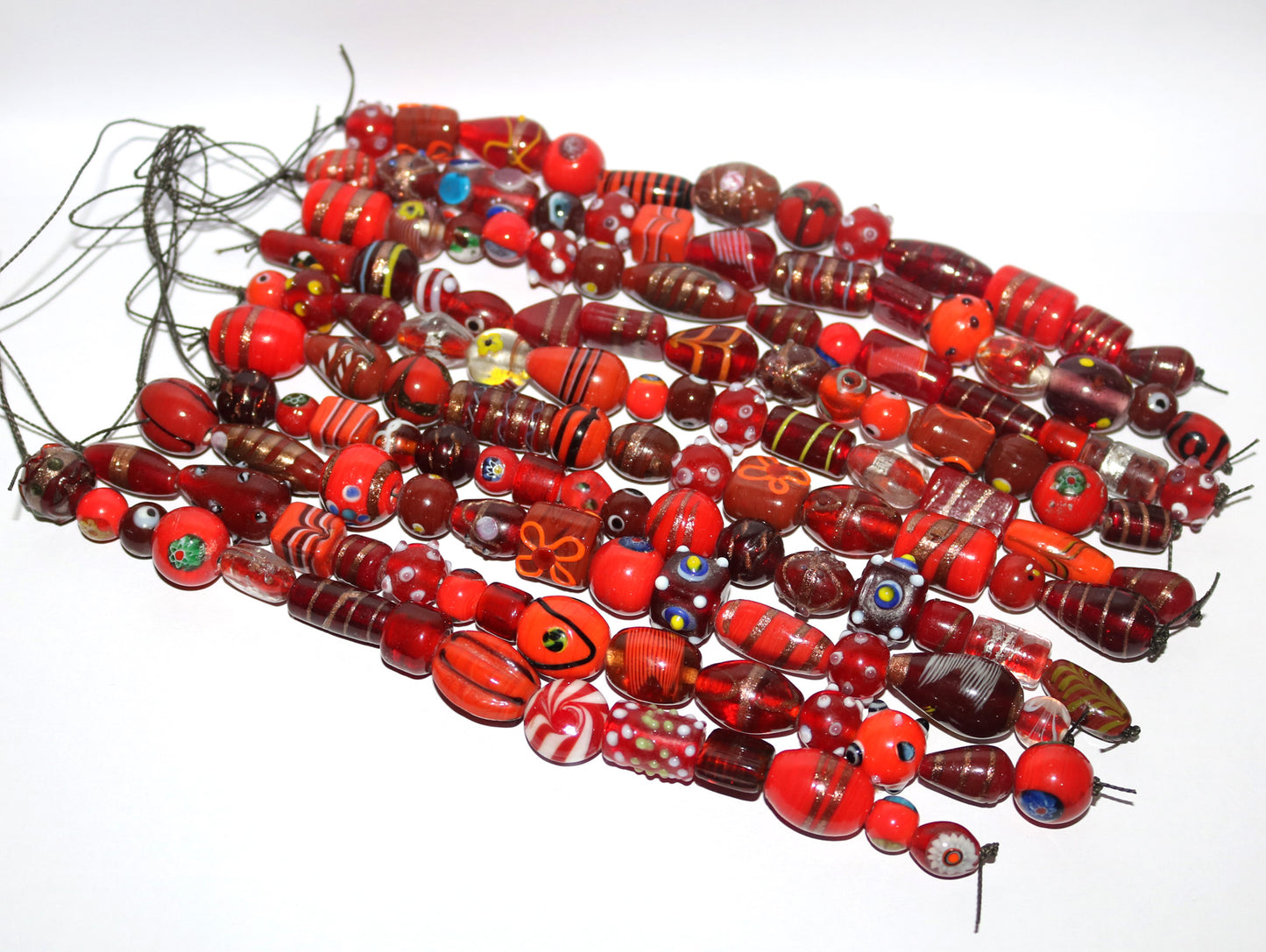 10 Strands Fancy Glass Beads - Red Combination