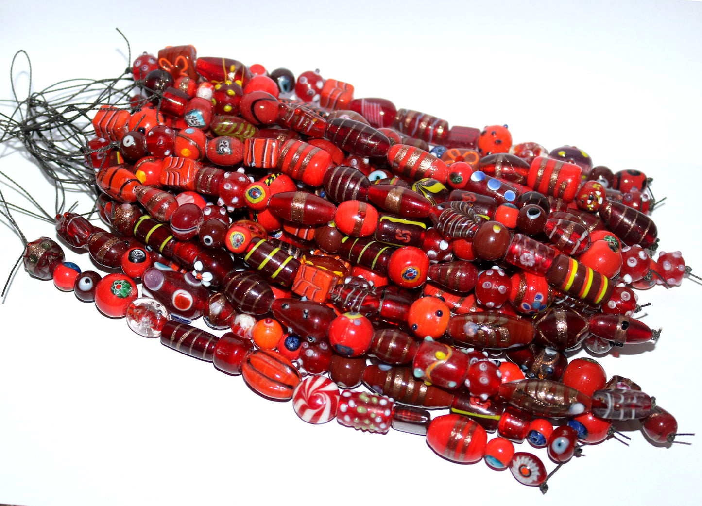 10 Strands Fancy Glass Beads - Red Combination