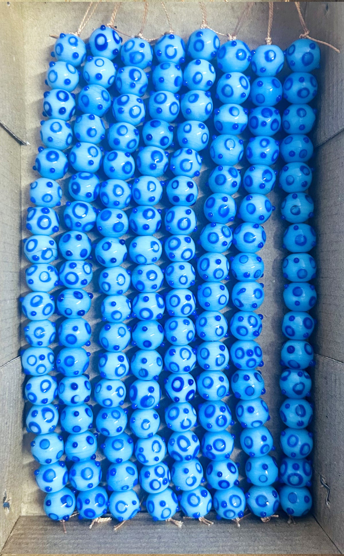 5 Strands 12mm Fancy Glass Beads Light Blue- STR-1222