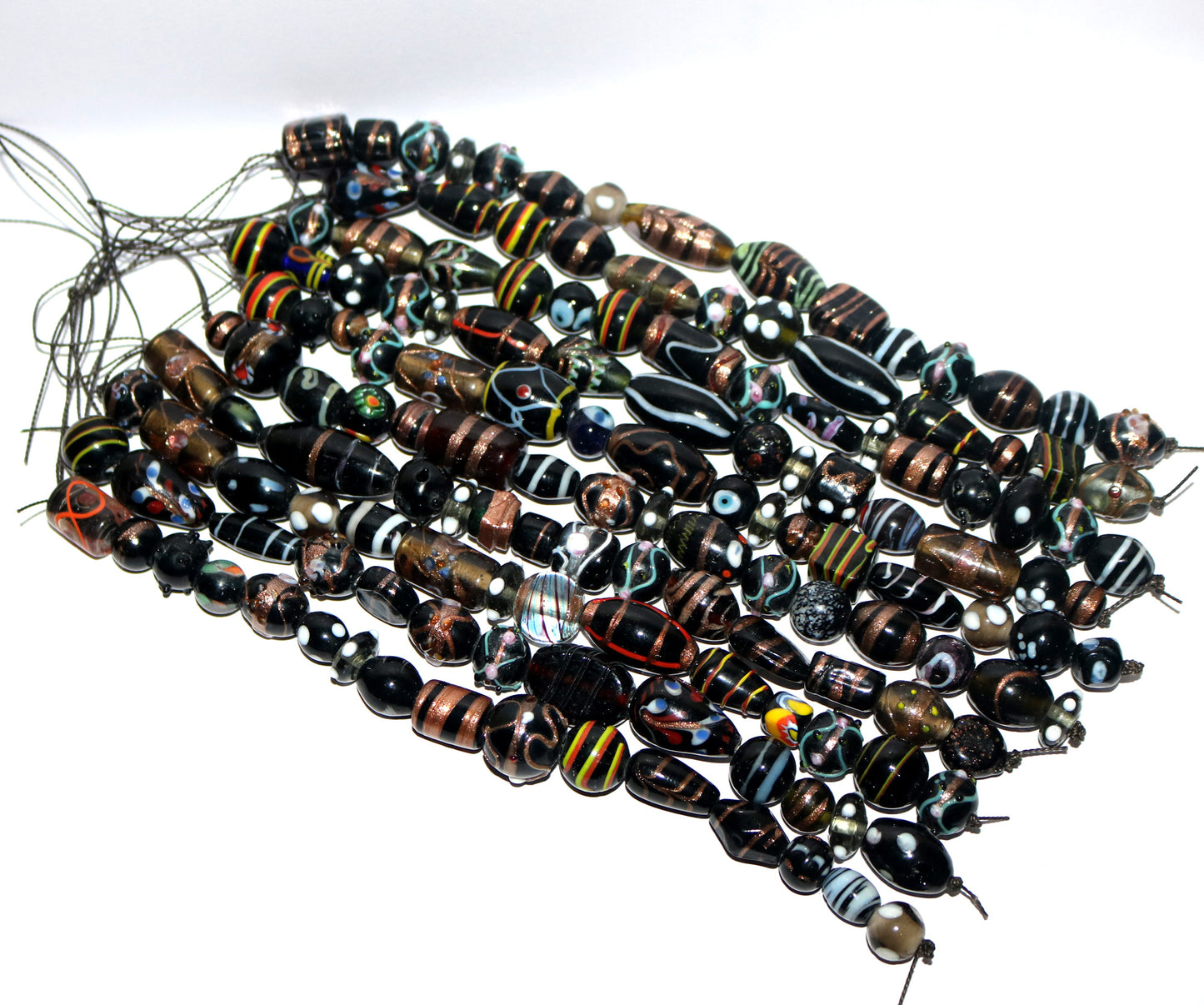 10 Strands Fancy Glass Beads Black Combination - STR-0012