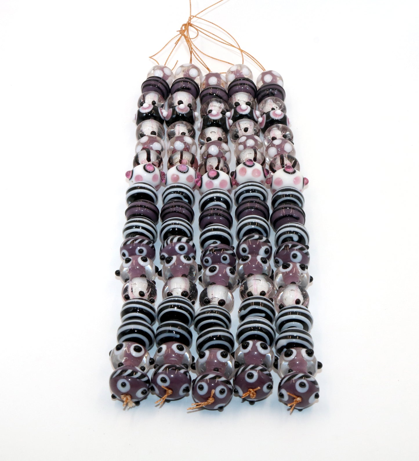 5 Strands Fancy Glass Beads Purple