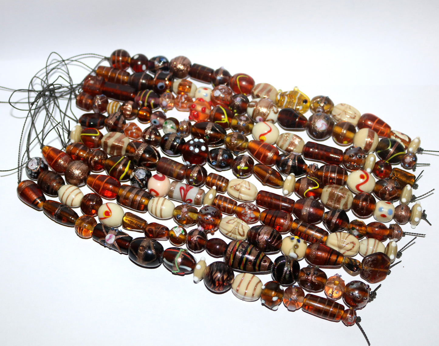10 Strands Fancy Glass Beads Brown Combination - STR-0014