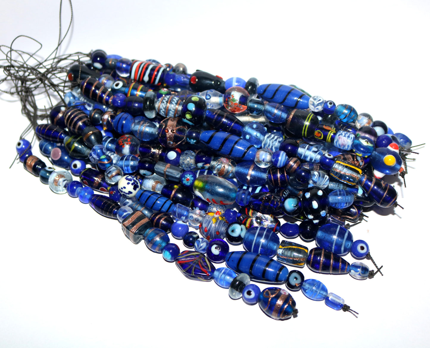 10 Strands Fancy Glass Beads Blue Combination - STR-0015