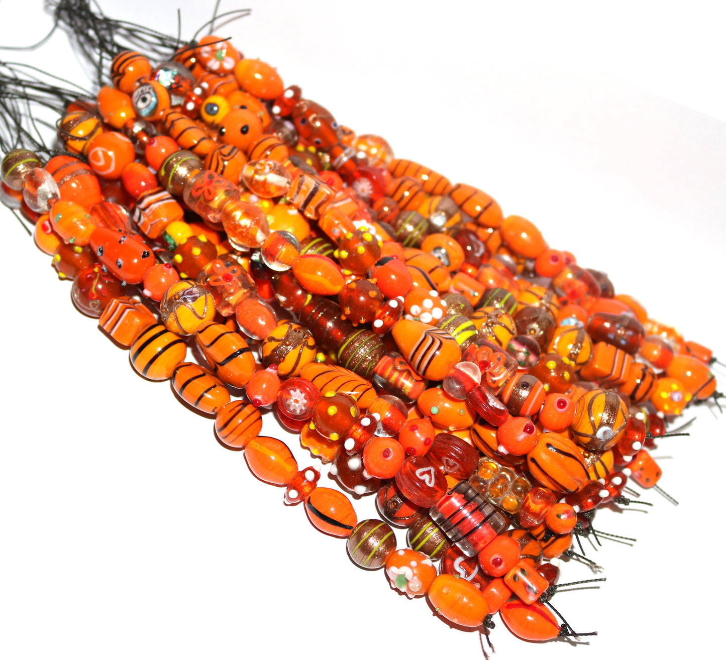 10 Strands Fancy Glass Beads - Orange Combination