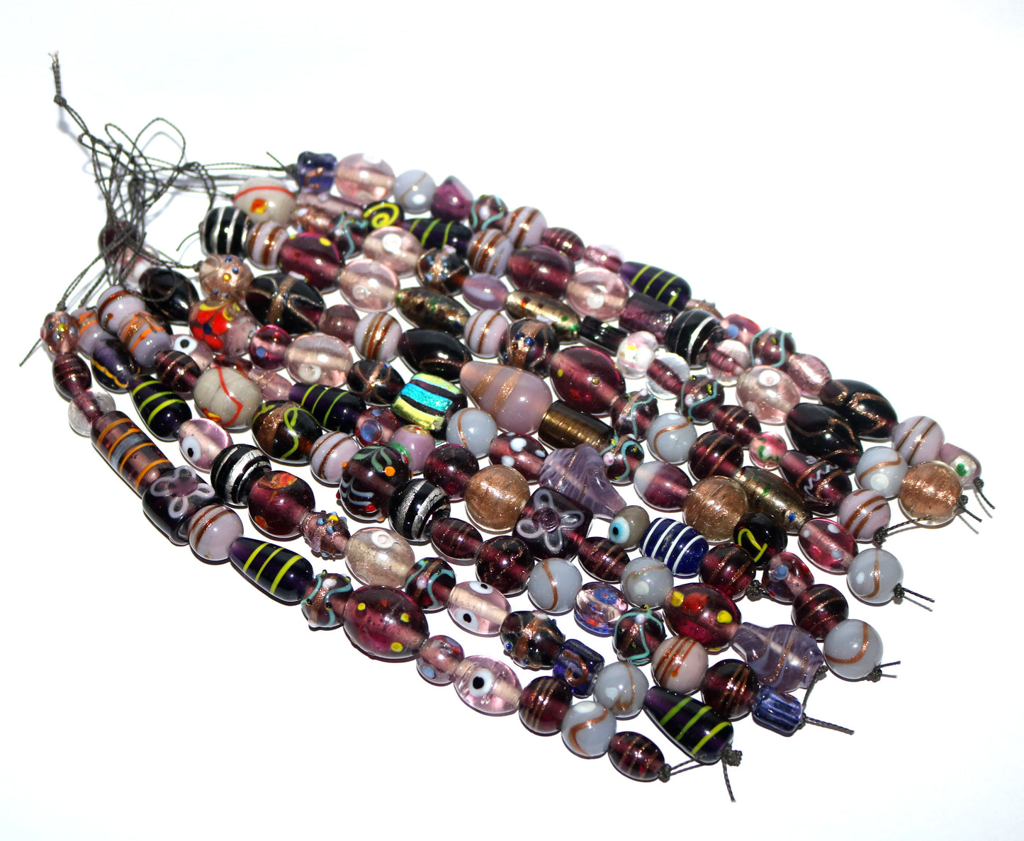 10 Strands Fancy Glass Beads Purple Combination - STR-0017