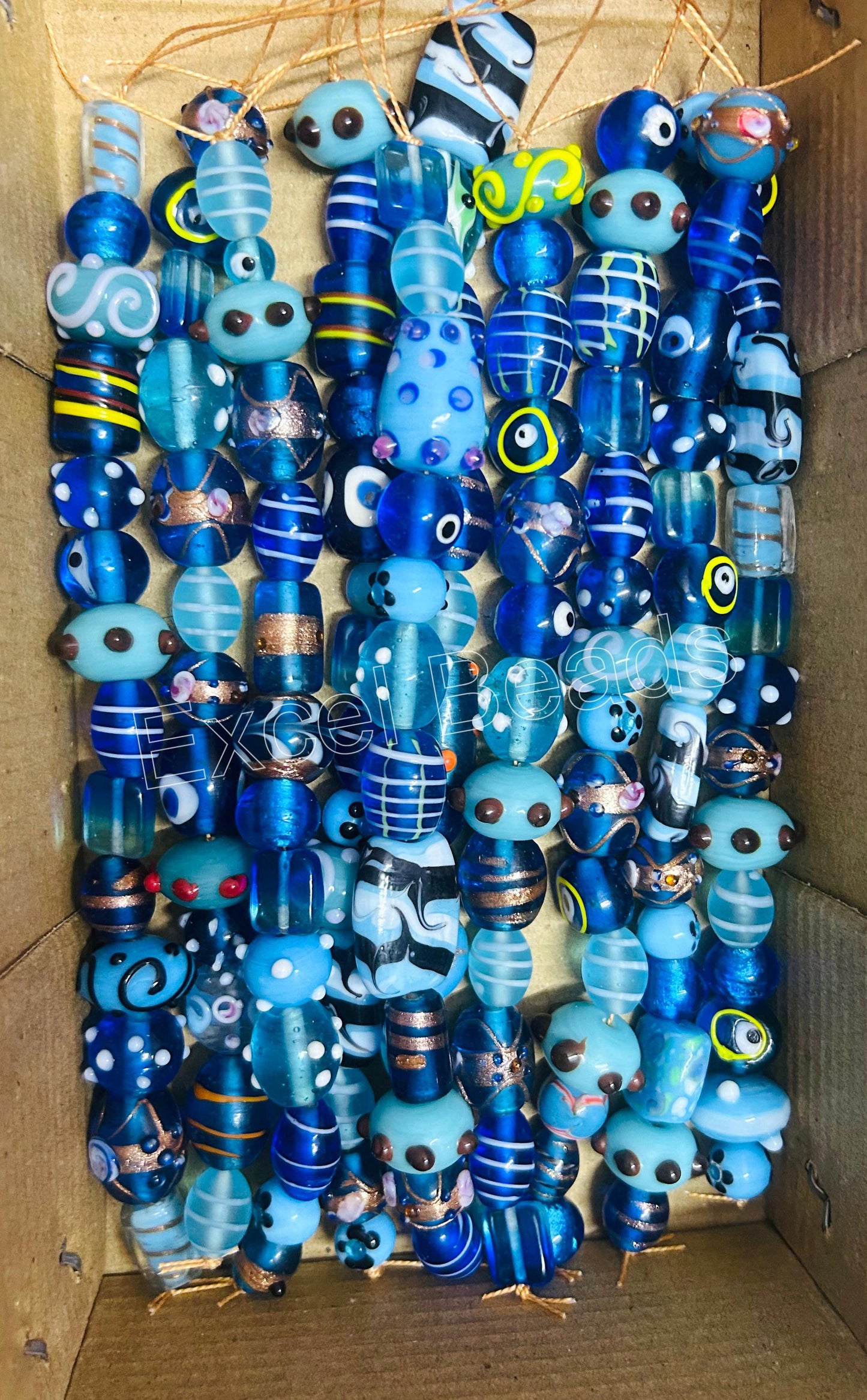 10 Strands Fancy Glass Beads Turquoise Combination - STR-0019