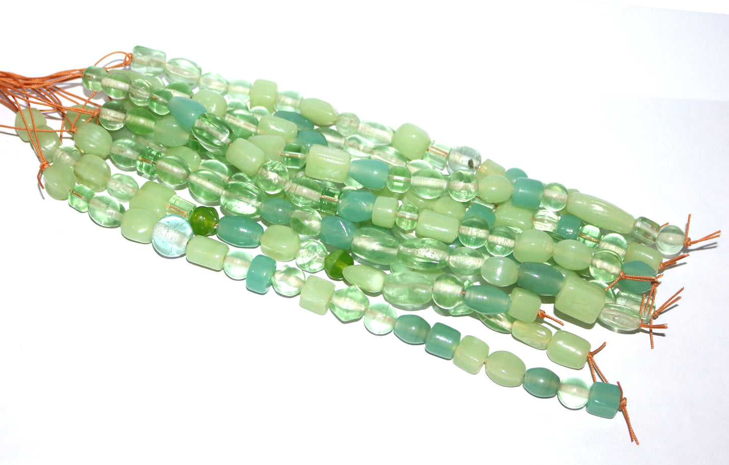 10 Strands Lamp Work Glass Beads - Light Green