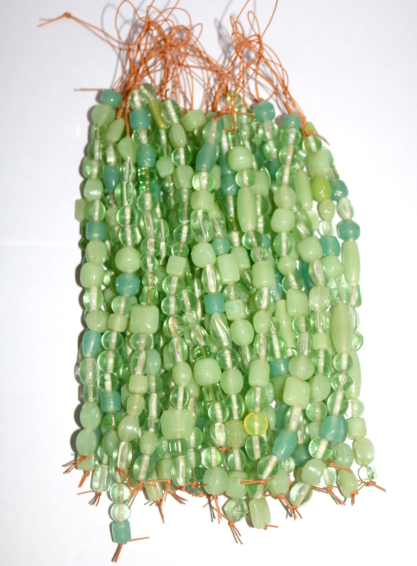 10 Strands Lamp Work Glass Beads - Light Green