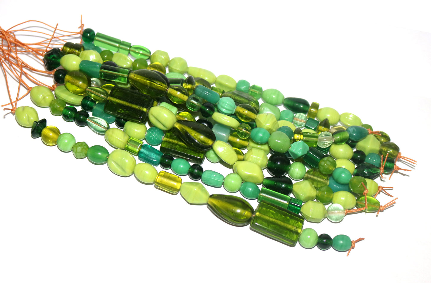 10 Strands Lamp Work Glass Beads - Green Mix