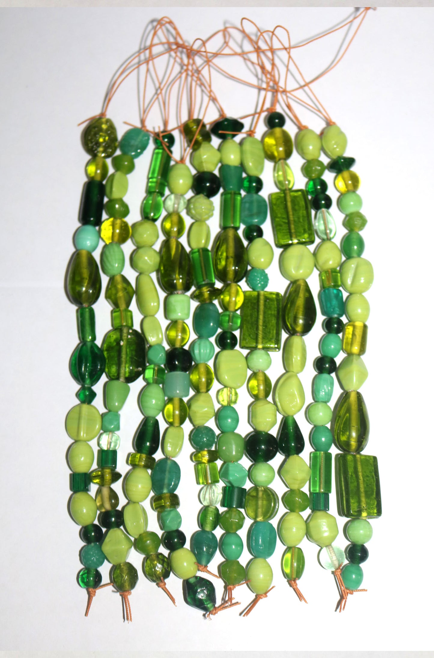10 Strands Lamp Work Glass Beads - Green Mix