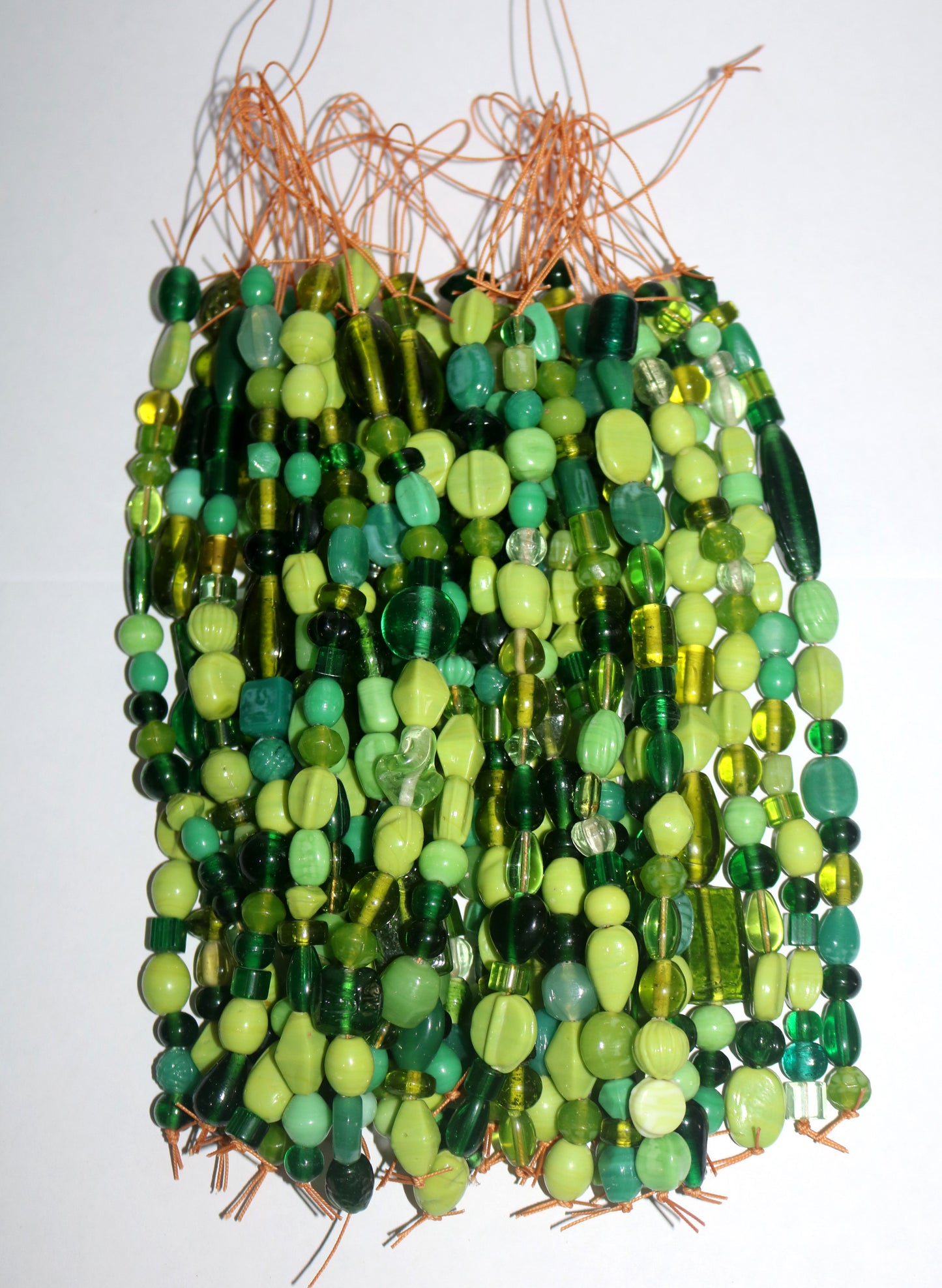 10 Strands Lamp Work Glass Beads - Green Mix