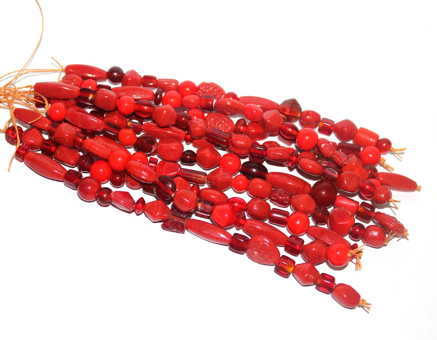 10 Strands Lamp Work Glass Beads - Red Mix