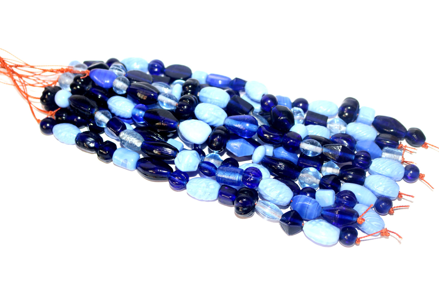 10 Strands Lamp Work Glass Beads - Blue Mix