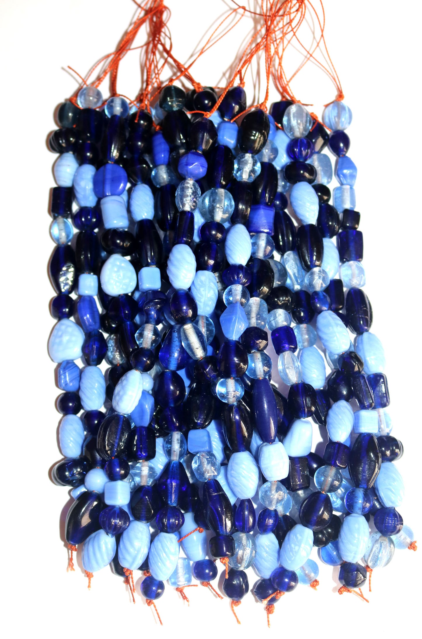 10 Strands Lamp Work Glass Beads - Blue Mix