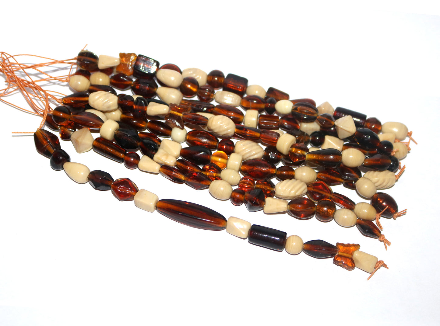 10 Strands Lamp Work Glass Beads - Brown Mix