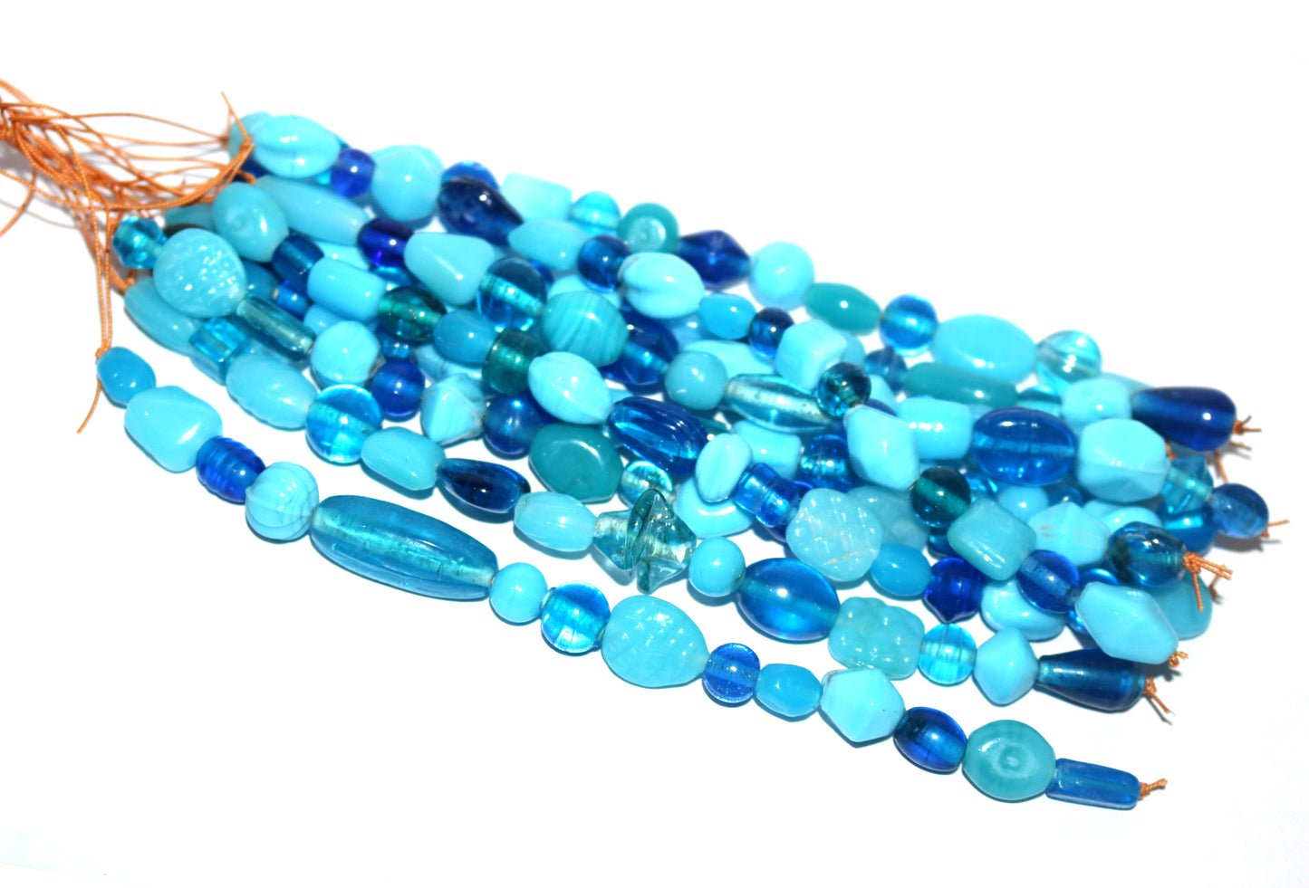 10 Strands Lamp Work Glass Beads - Turquoise Mix