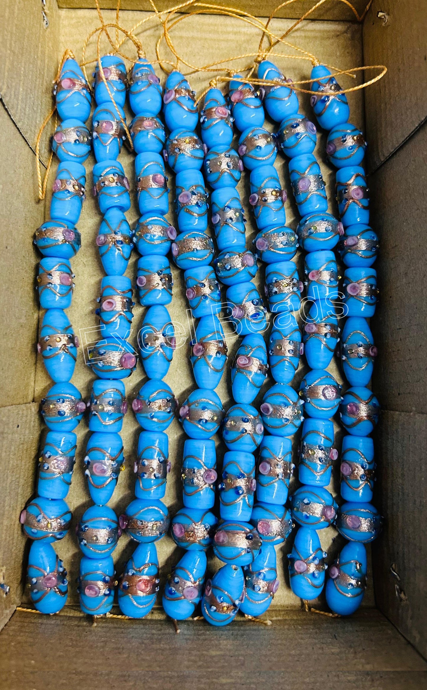 5 Strands Multi Shape Wedding Cake Beads Light Blue - STR-0203