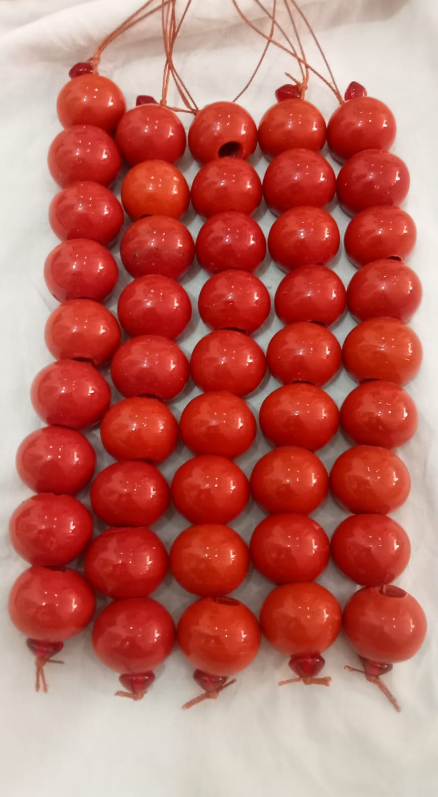 5 Strands Large Size, Large hole Beads 25mm Red