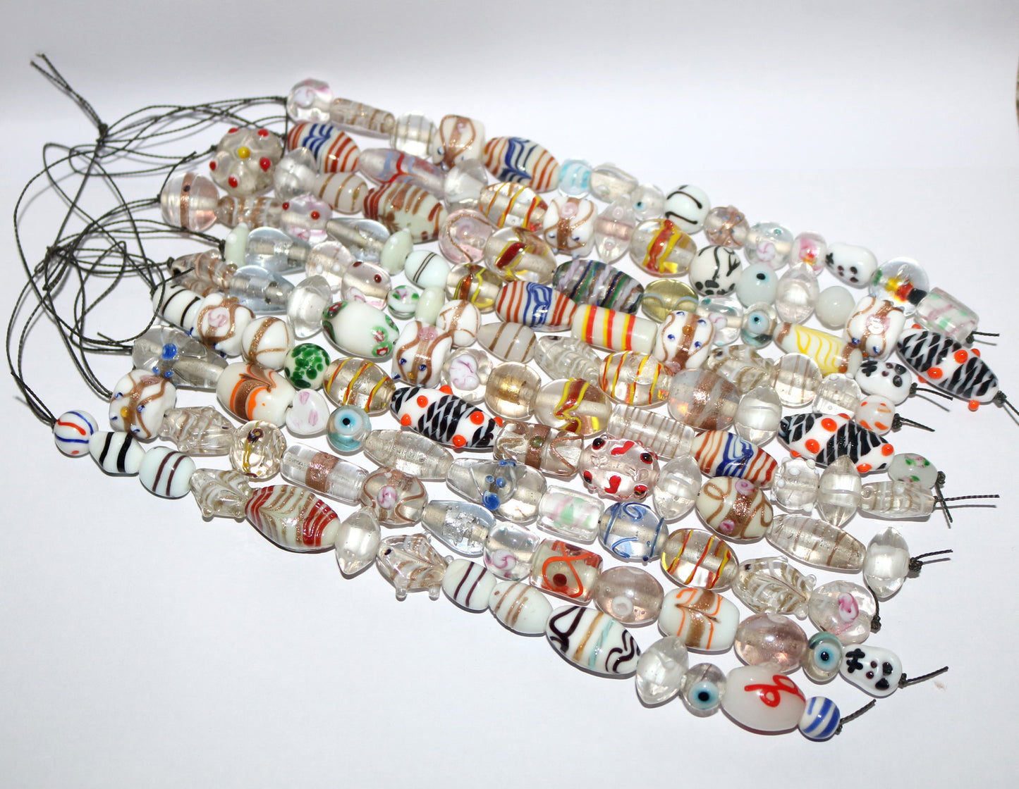 10 Strands Fancy Glass Beads - White Combination