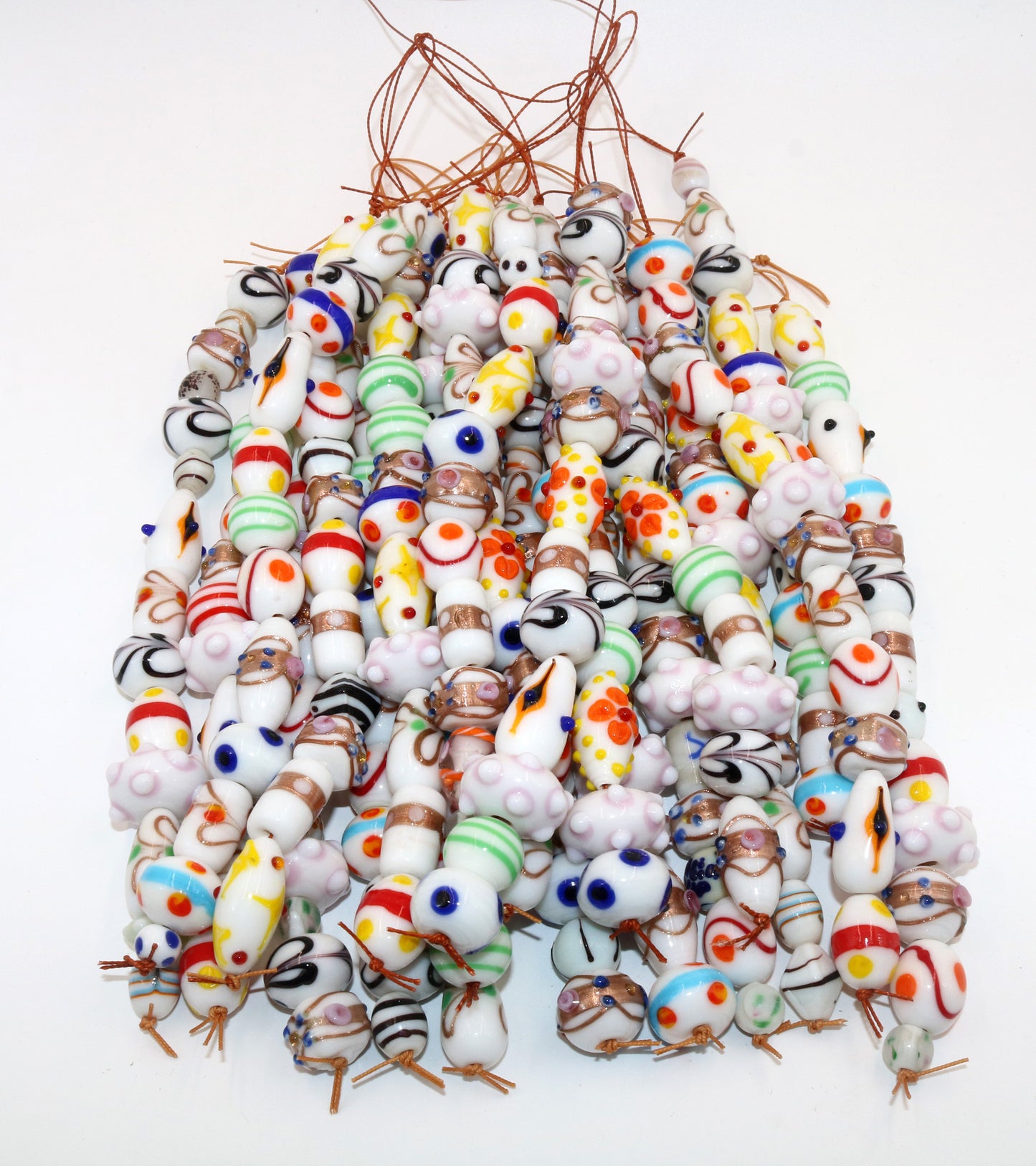 10 Strands Fancy Glass Beads - White Opaque
