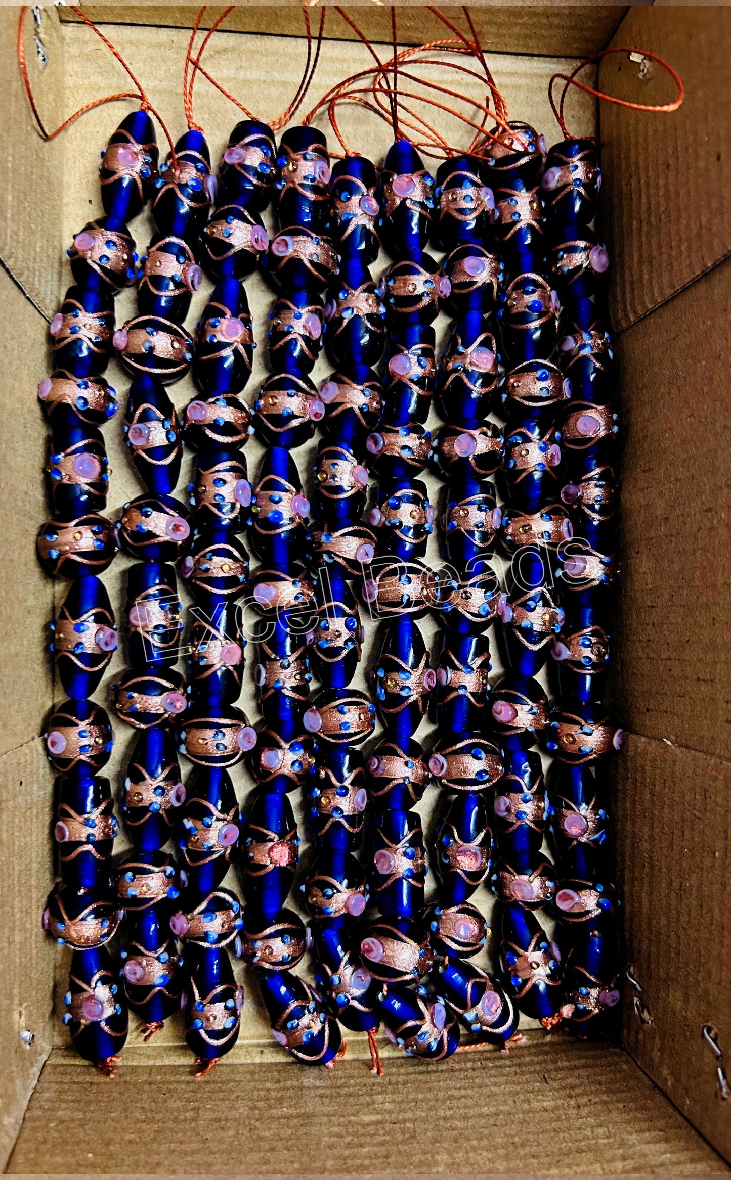 5 Strands Multi Shape Wedding Cake Beads Dark Blue - STR-214