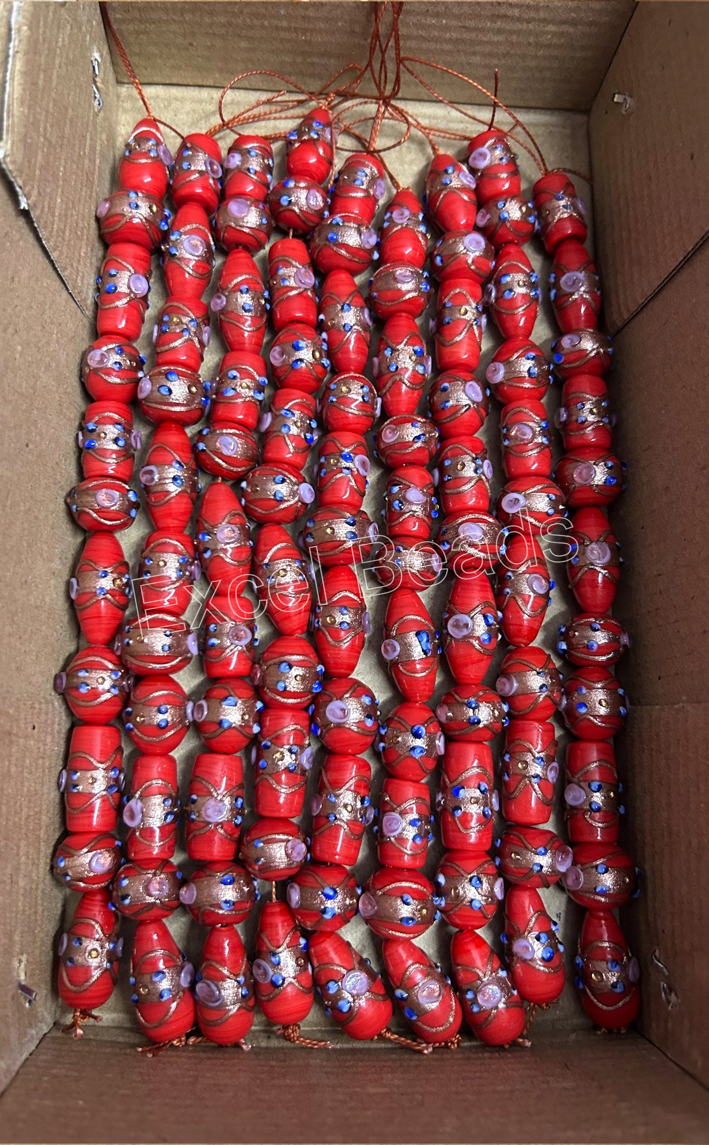 5 Strands Multi Shape Wedding Cake Beads Red - STR-215