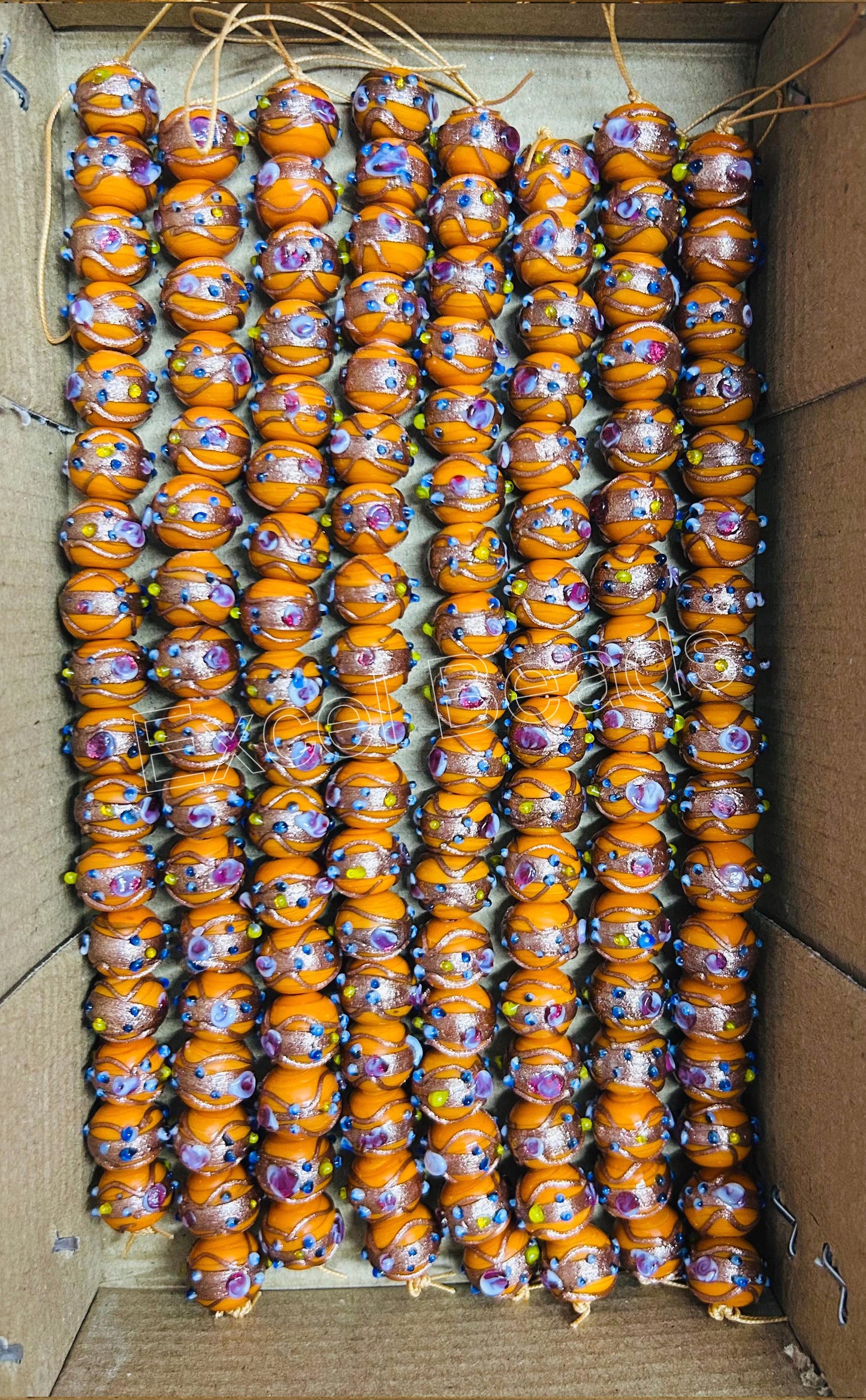 5 Strands 12mm Round Wedding Cake Beads Lt Orange- STR-0226