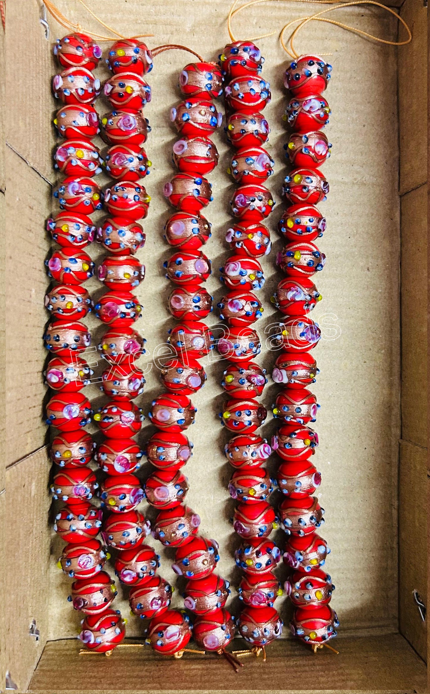 5 Strands 12mm Round Wedding Cake Beads Red - STR-0237