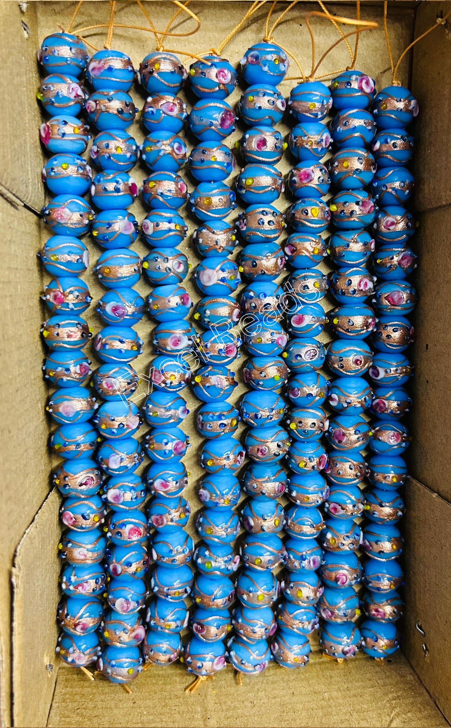 5 Strands 12mm Round Wedding Cake Beads Lt Blue - STR-0249