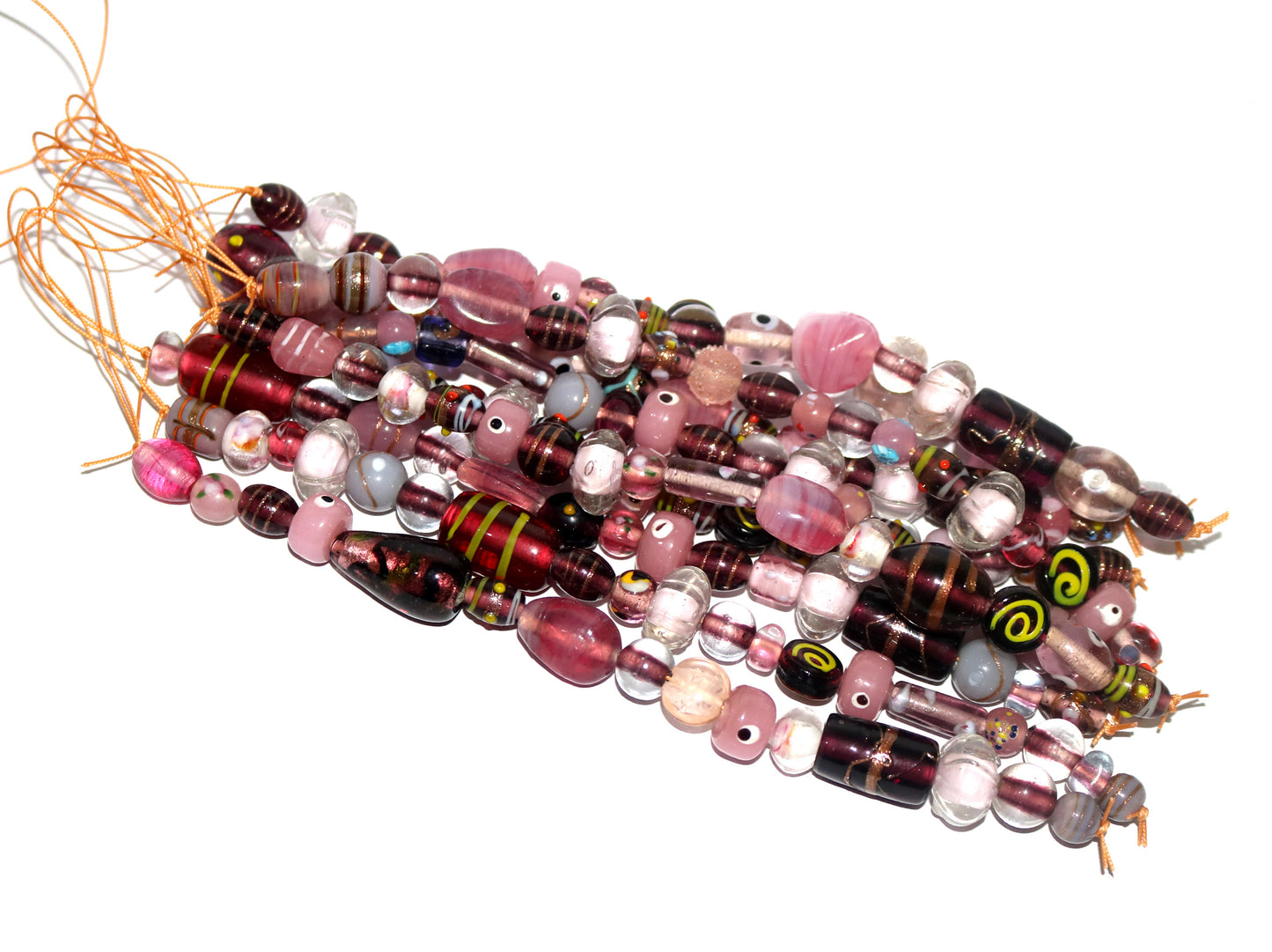 10 Strands Fancy Glass Beads Pink & Purple Combination - STR-0026