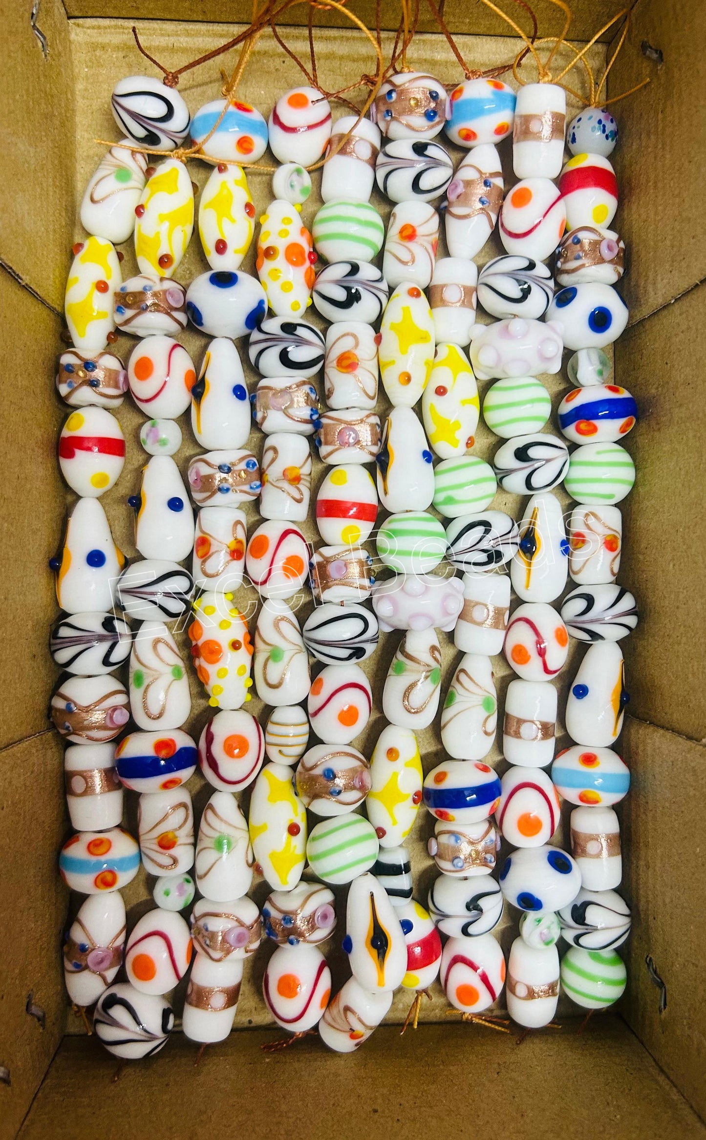 10 Strands Fancy Glass Beads White Opaque - STR-0027