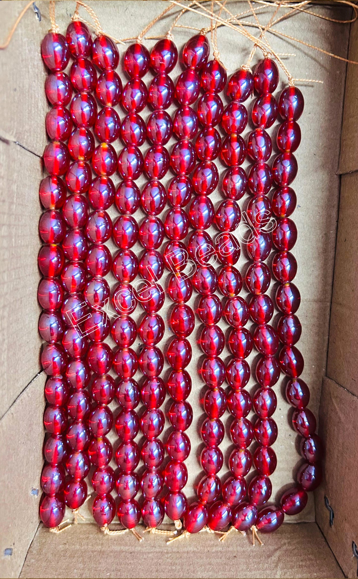 10 Strands Luster Finished Oval Beads Red (140 Beads) - STR-2863