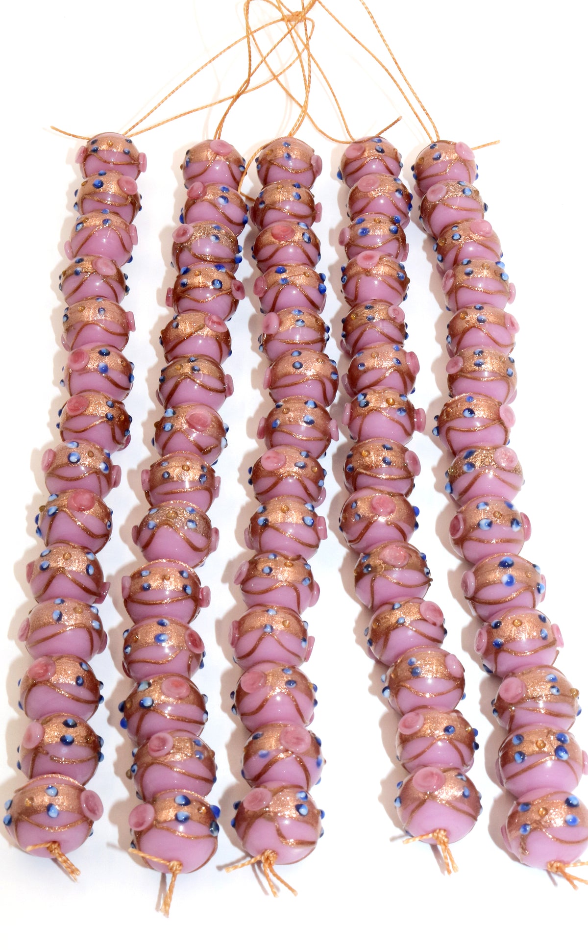 5 Strands 14mm Glass Beads, PINK Wedding Cake Beads - STR-0289