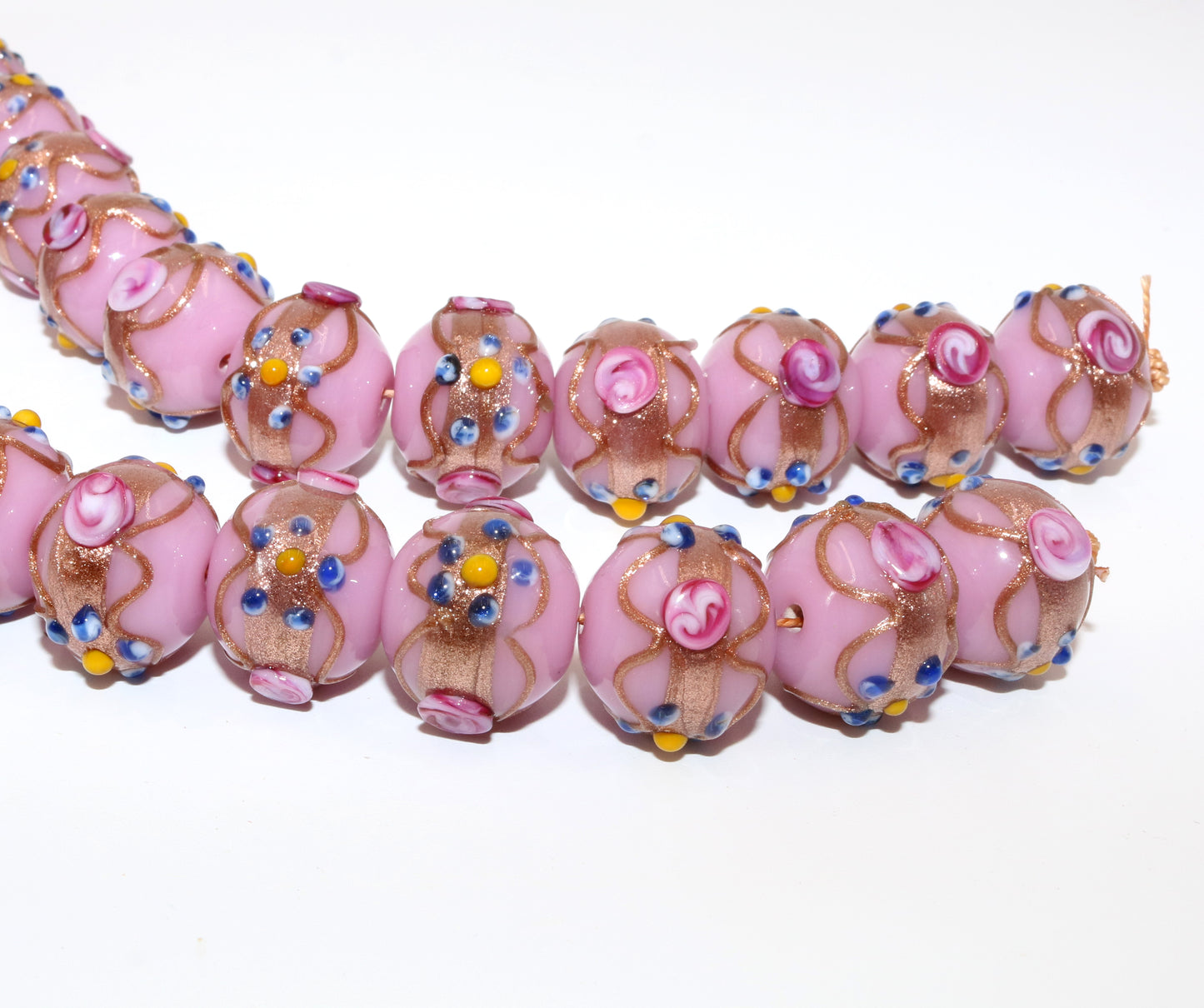 5 Strands 14mm Round Wedding Cake Beads - Pink - STR-0289