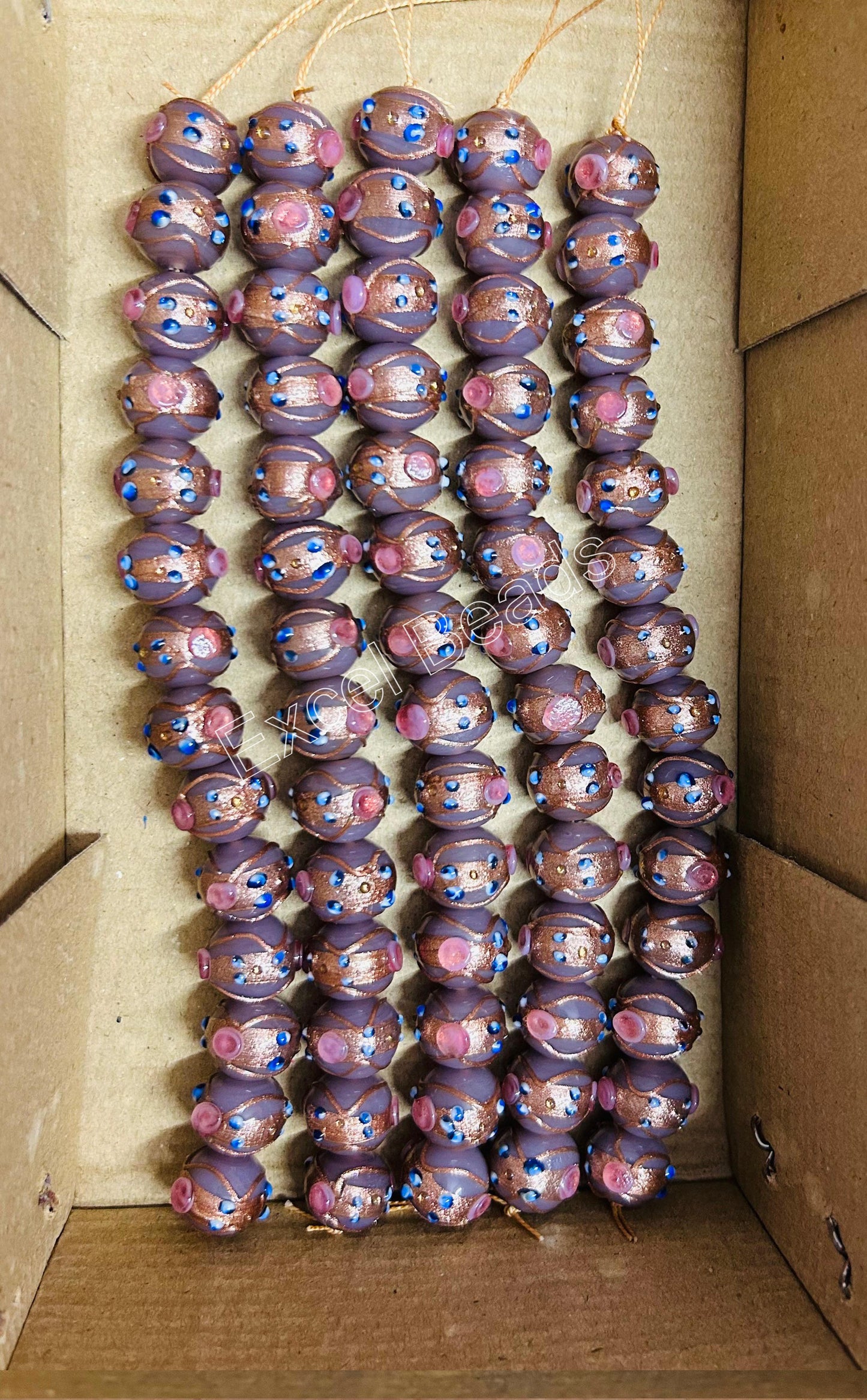 5 Strands 14mm Round Wedding Cake Beads - Purple - STR-0290