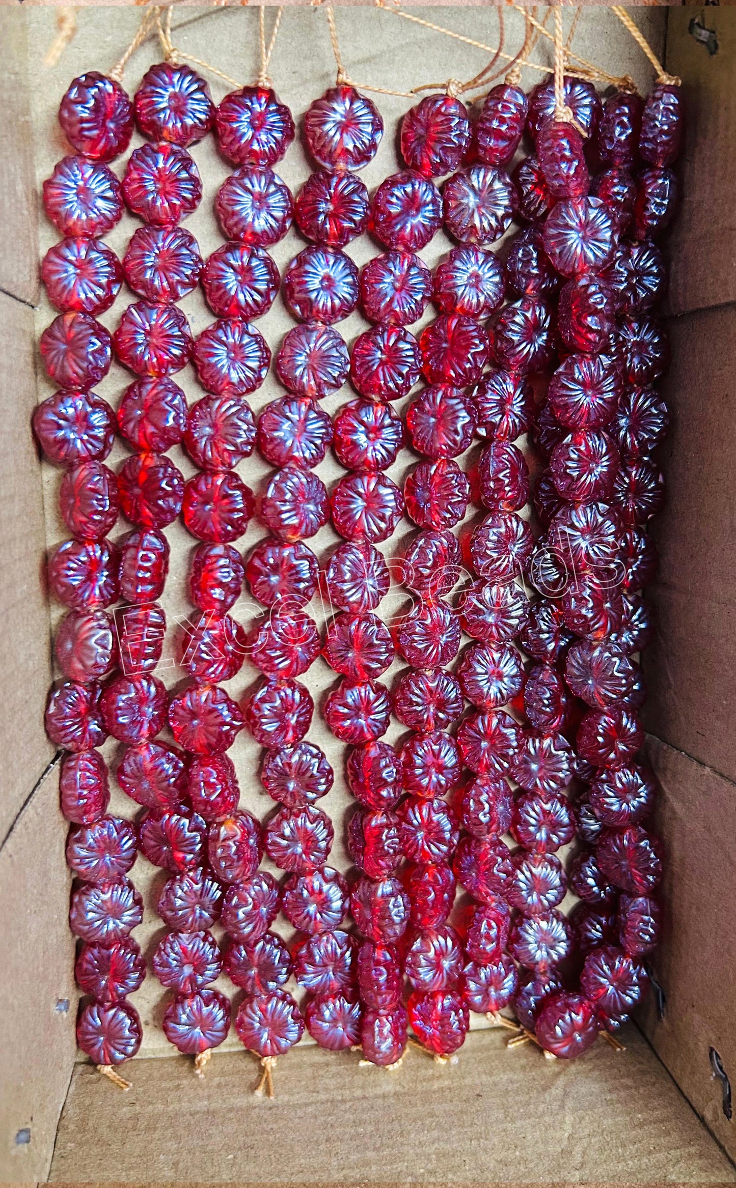 10 Strands Luster Finished Flower Beads Red (140 Beads) - STR-2903