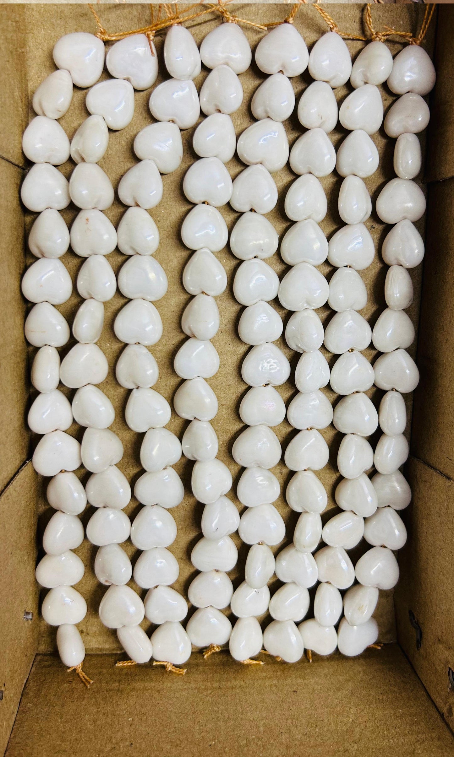 10 Strands Luster Finished Heart Beads White (150 Beads) - STR-2924